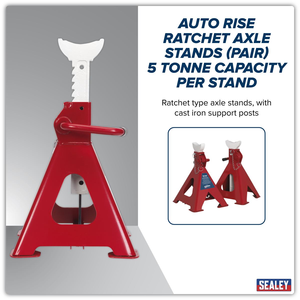 Sealey Auto Rise Ratchet Axle Stands (Pair) 5 Tonne Capacity per Stand