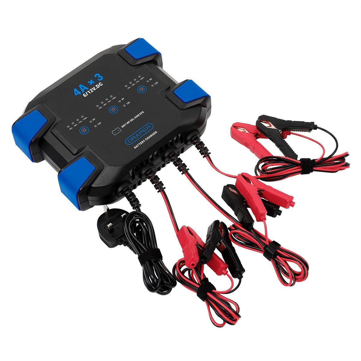 Draper 3 Bank 6/12V Smart Charger 12A (3x4A) 32276 White Rose Tools