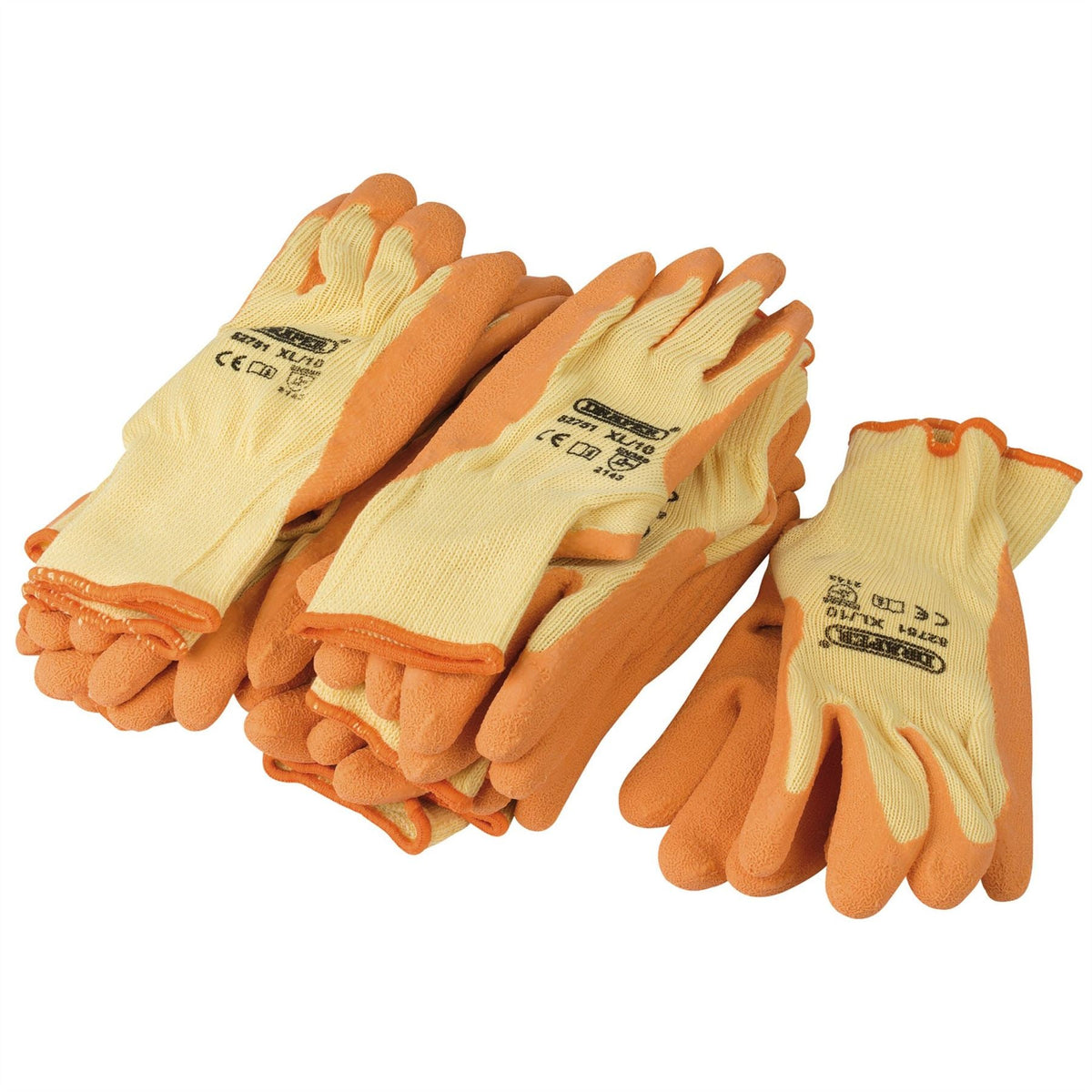 Draper Heavy Duty Latex Coated Work Gloves Extra Large Orange (Pack of 10) 82751 White Rose Tools
