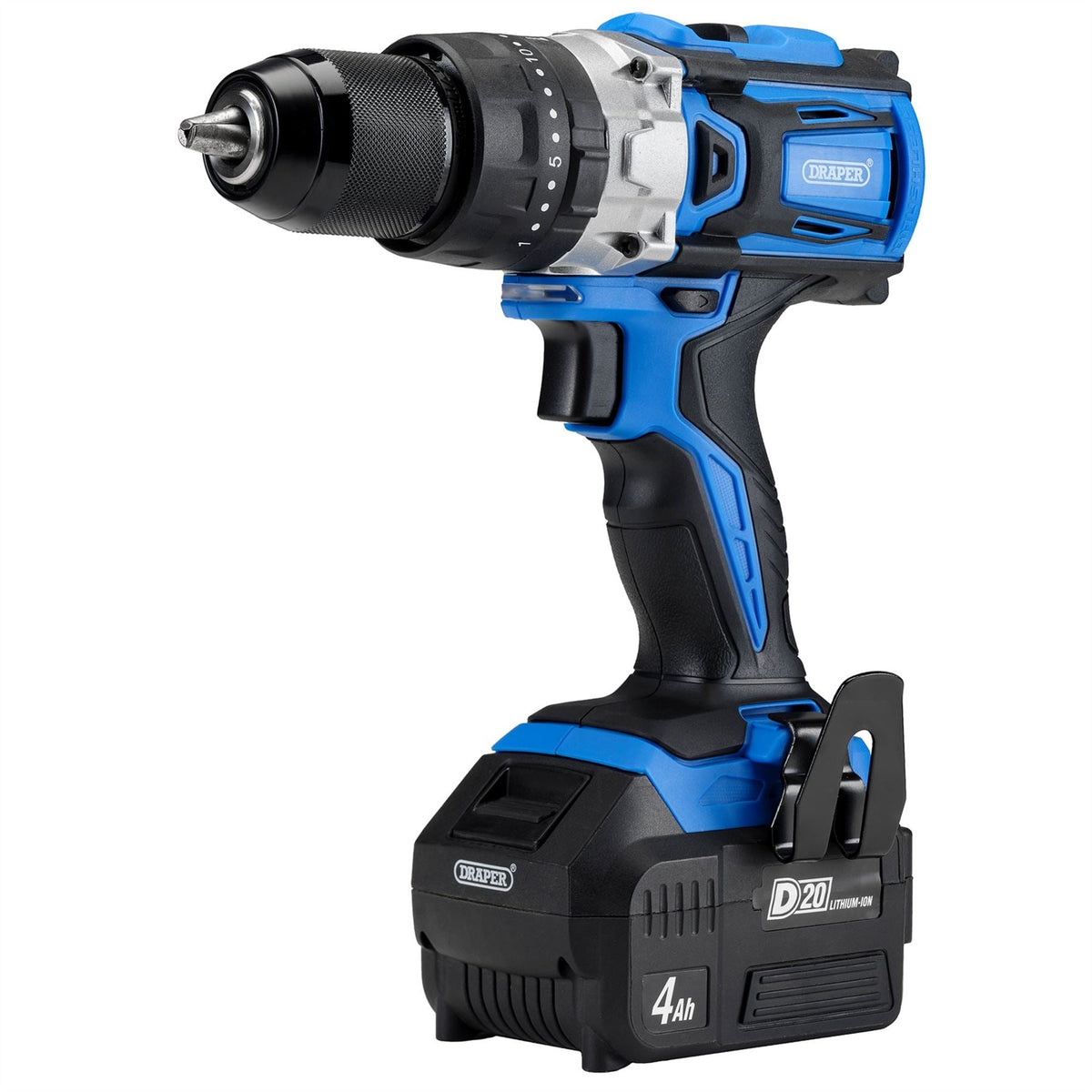 Draper D20 20V Brushless Combi Drill 1 x 4.0Ah Battery 1 x Fast Charger 79894 White Rose Tools