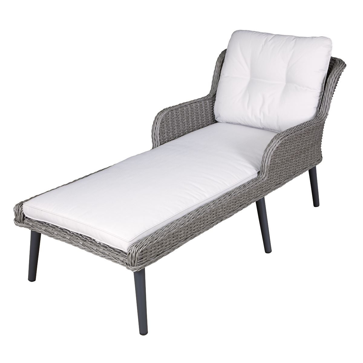 Dellonda Buxton Rattan Wicker Sun Lounger with Armrests Washable Cushions, Grey