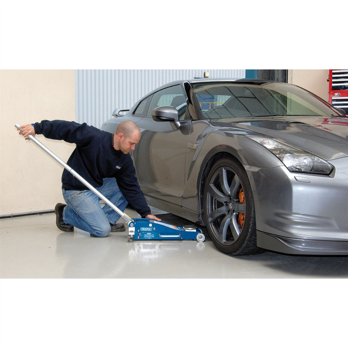 Draper Aluminium and Steel Low Profile Trolley Jack 2.5 Tonne 31479 White Rose Tools