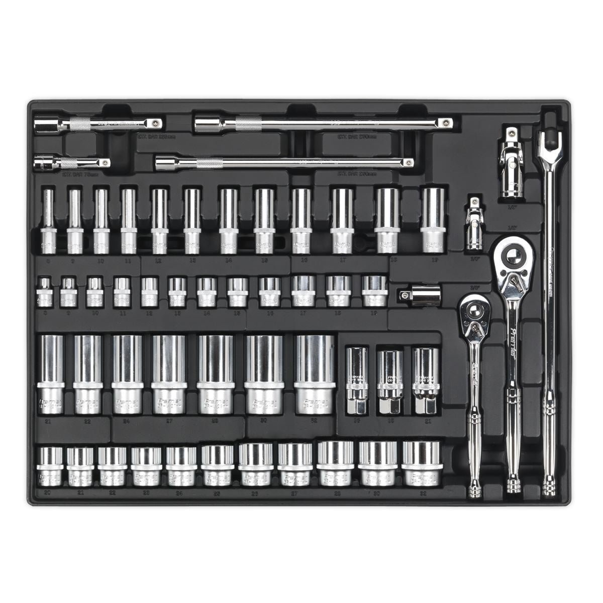 Sealey Premier Tool Tray with Socket Set 55pc 3/8" & 1/2"Sq Drive