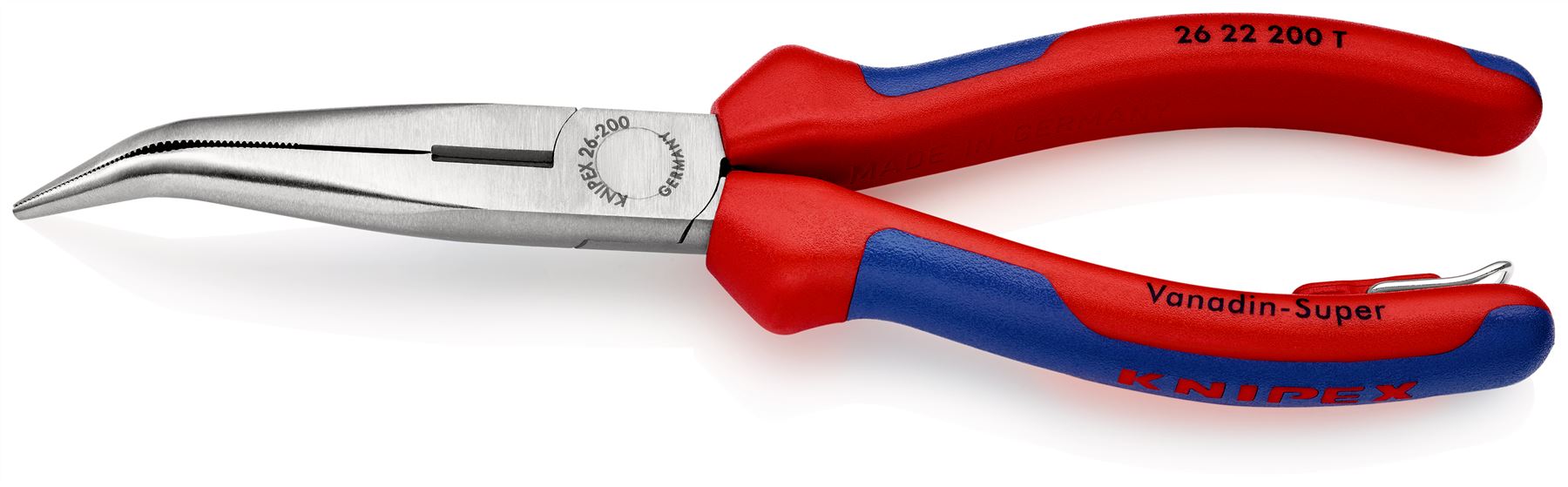 Knipex Snipe Nose Side Cutting Pliers 40° Bend 200mm Multi Component Grips with Tether Point 26 22 200 T