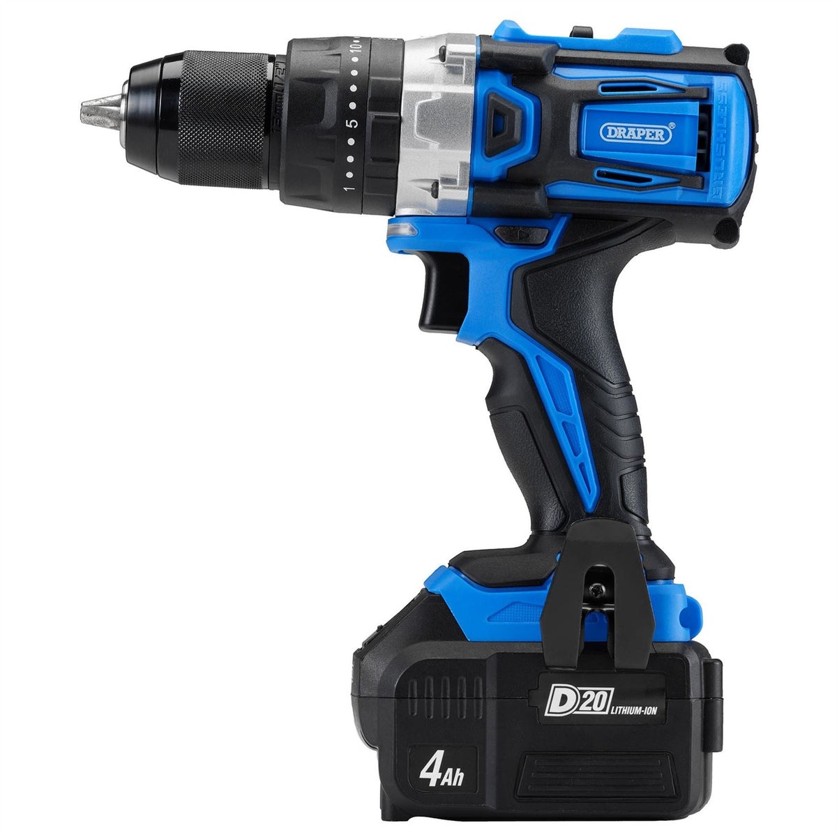 Draper D20 20V Brushless Combi Drill 1 x 4.0Ah Battery 1 x Fast Charger 79894 White Rose Tools