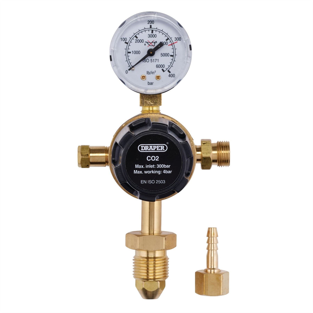 Draper Industrial Gas Bottle Regulator with Single Gauge 300 bar 70151 White Rose Tools