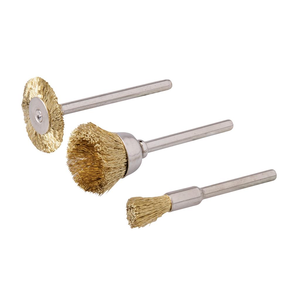 Silverline 3 Piece Brass Brush Set Metal Cleaning Polishing Rotary Multi Tool