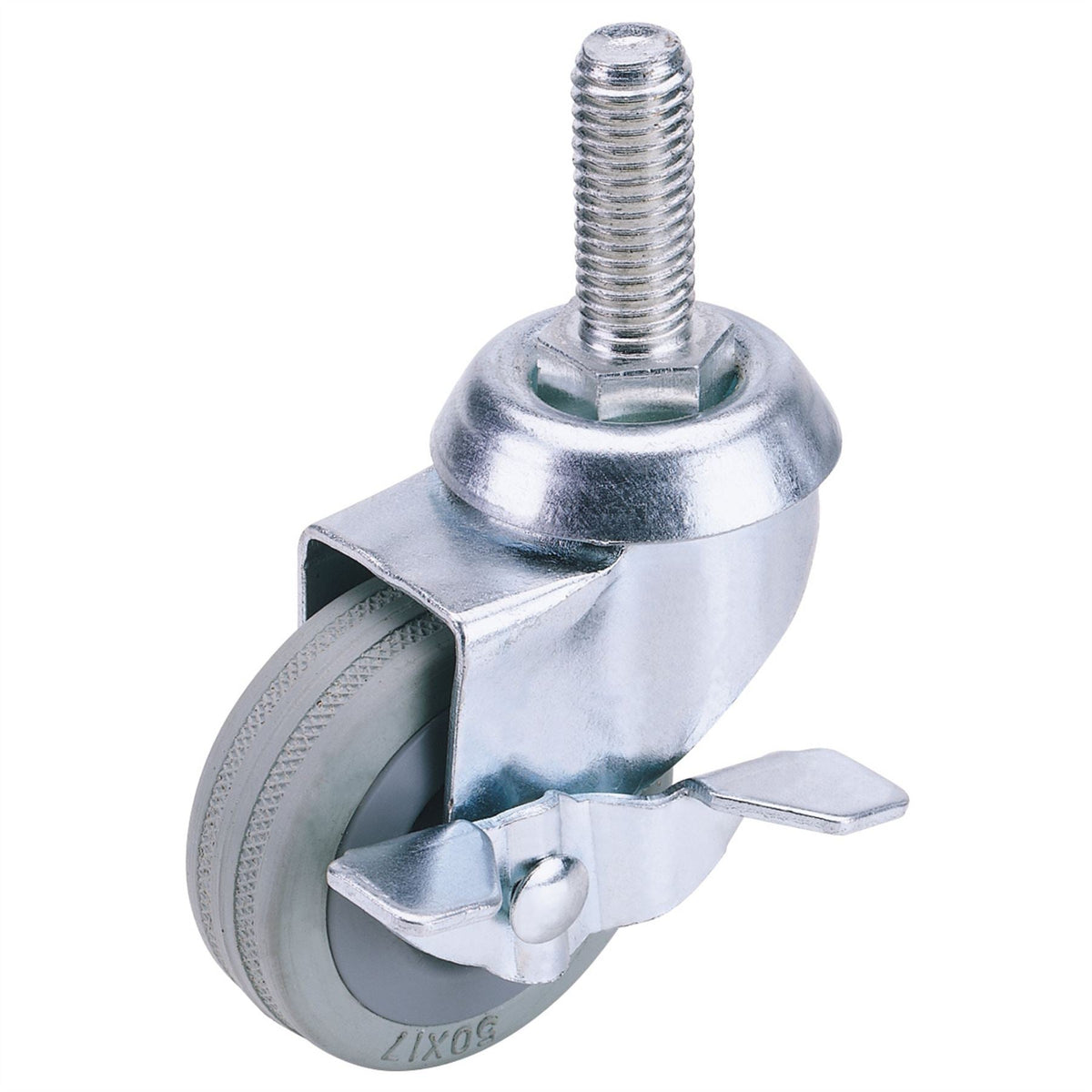 Draper Swivel Bolt Fixing Rubber Castor with Brake 50mm Diameter S.W.L. 50kg 65471 White Rose Tools