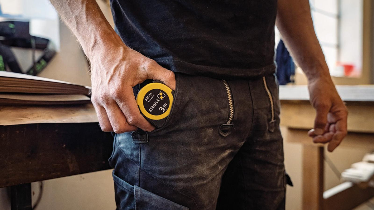 STABILA Pocket Tape Measure 3m BM150 Metric Scale 16mm Width Top Reading 19839 White Rose Tools