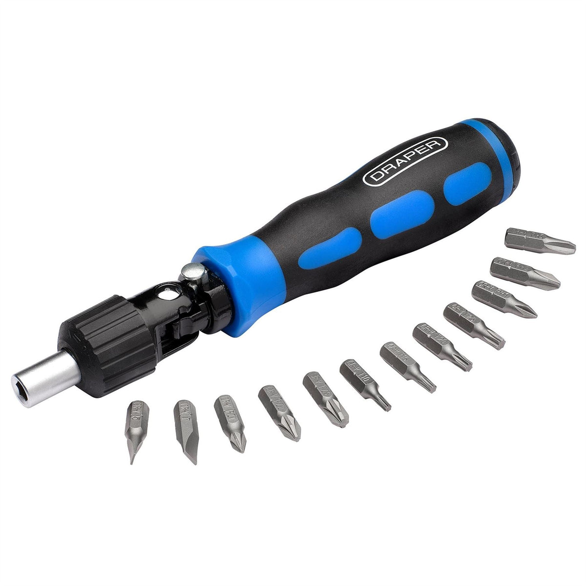 Draper Reversible Pivoting Ratchet Screwdriver and Bit Set (13 Piece) 38124 White Rose Tools