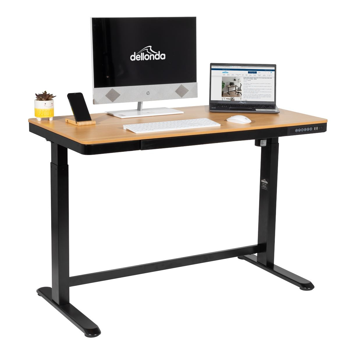 Dellonda Oak Electric Adjustable Standing Desk with USB & Drawer, 1200 x 600mm