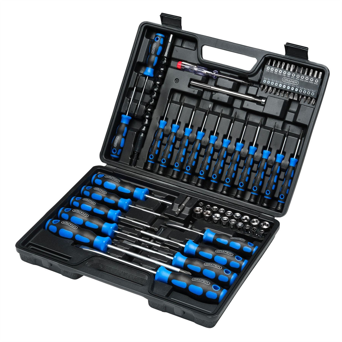 Draper Screwdriver Socket and Bit Set Blue (70 Piece) 40850 White Rose Tools