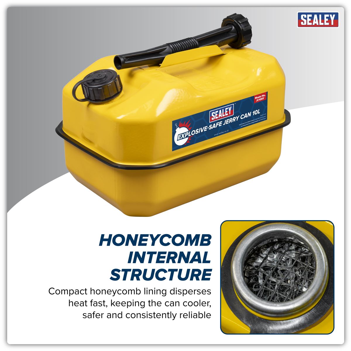 Sealey Explosive-Safe Jerry Can 10L - Yellow White Rose Tools
