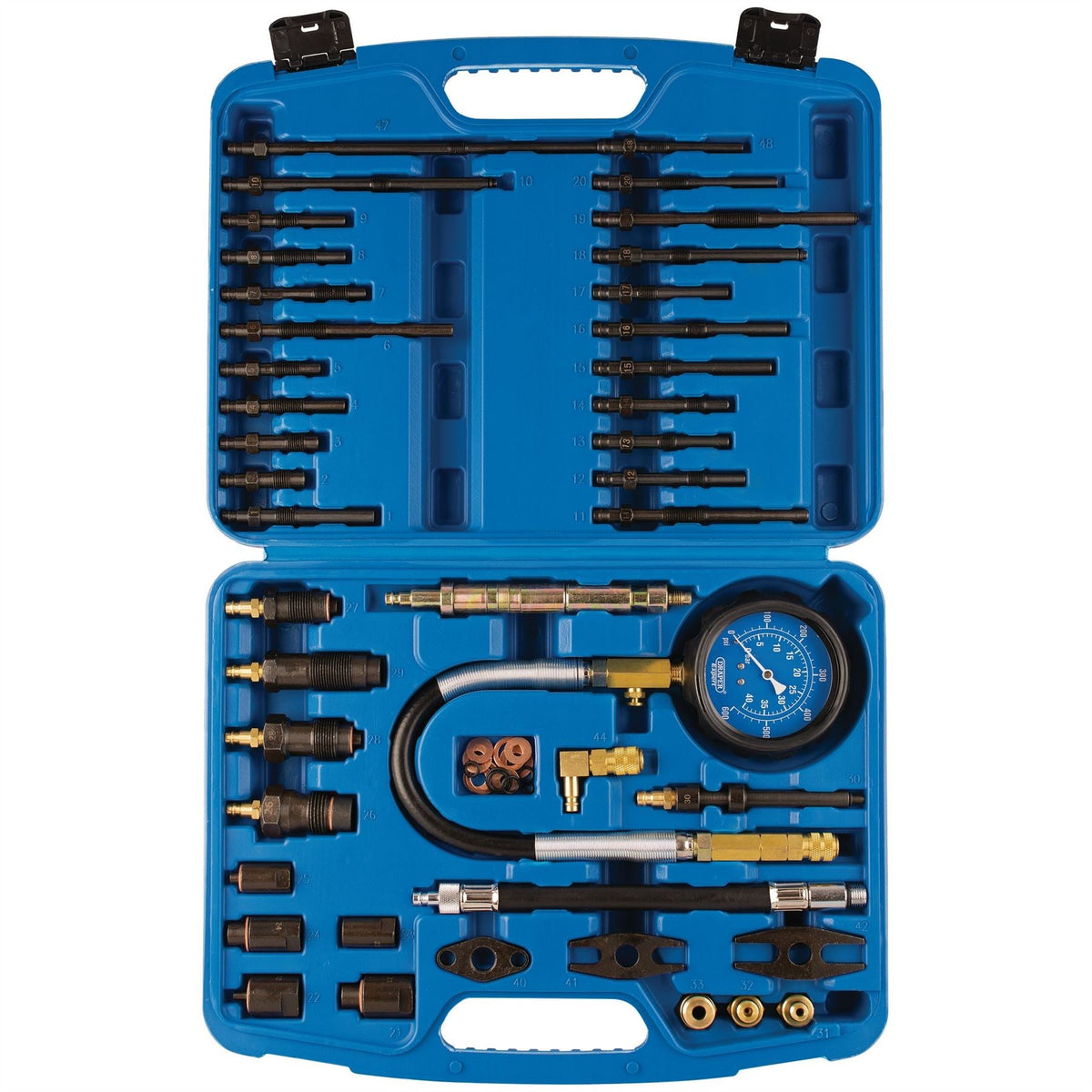 Draper Expert Petrol and Diesel Master Engine Compression Test Kit (42 Piece) 35886 White Rose Tools