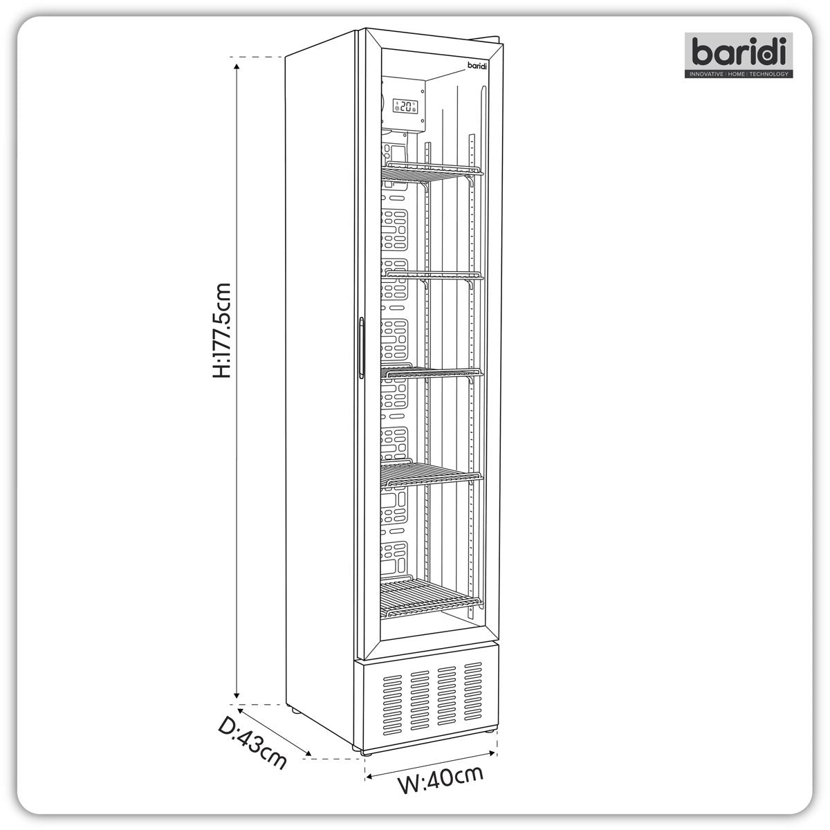 Baridi Tall Drinks/Bar Fridge with Digital Controls & Auto Defrost 160L - Black White Rose Tools