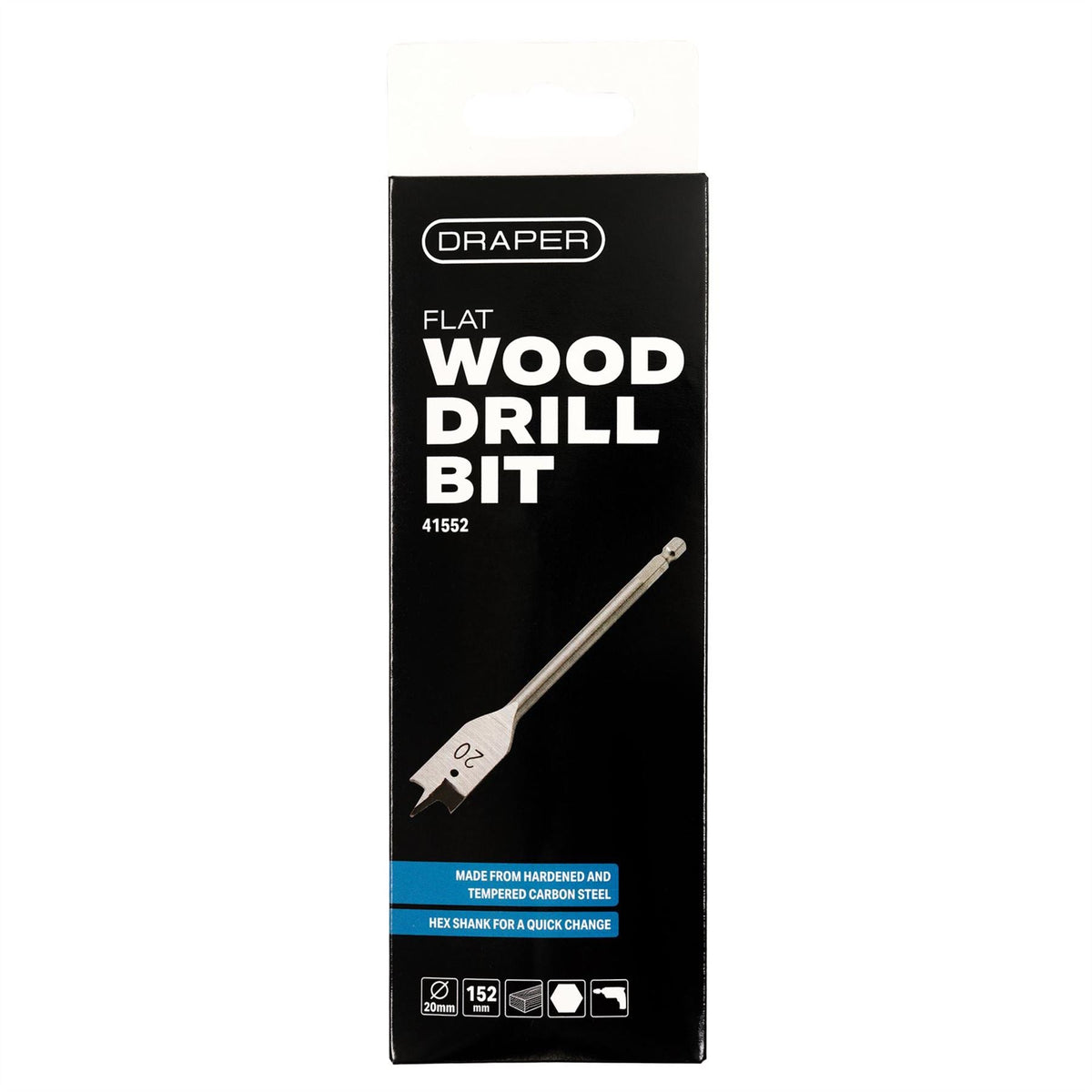 Draper Flat Wood Drill Bit 20 x 152mm 41552 White Rose Tools