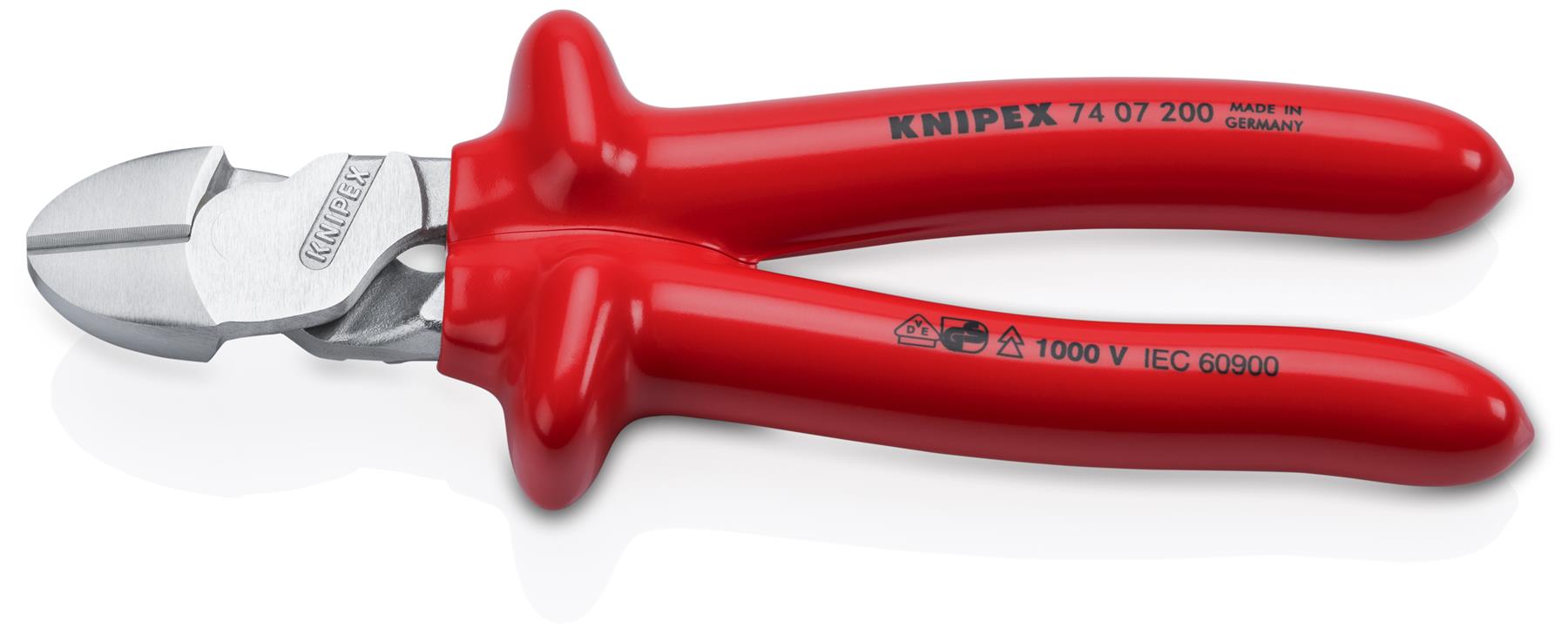 KNIPEX High Leverage VDE Diagonal Side Cutting Pliers 200mm Chrome Plated with Dipped Insulation 74 07 200 White Rose Tools
