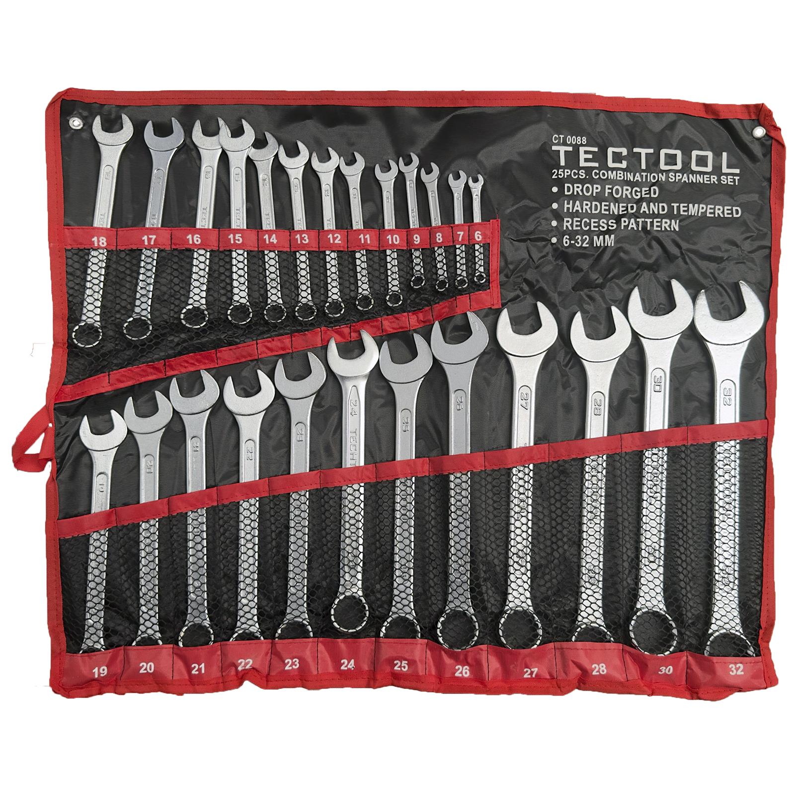 TECTOOL Combination Spanner Set Metric Combo Open End Ring Garage Tool Set 25pc