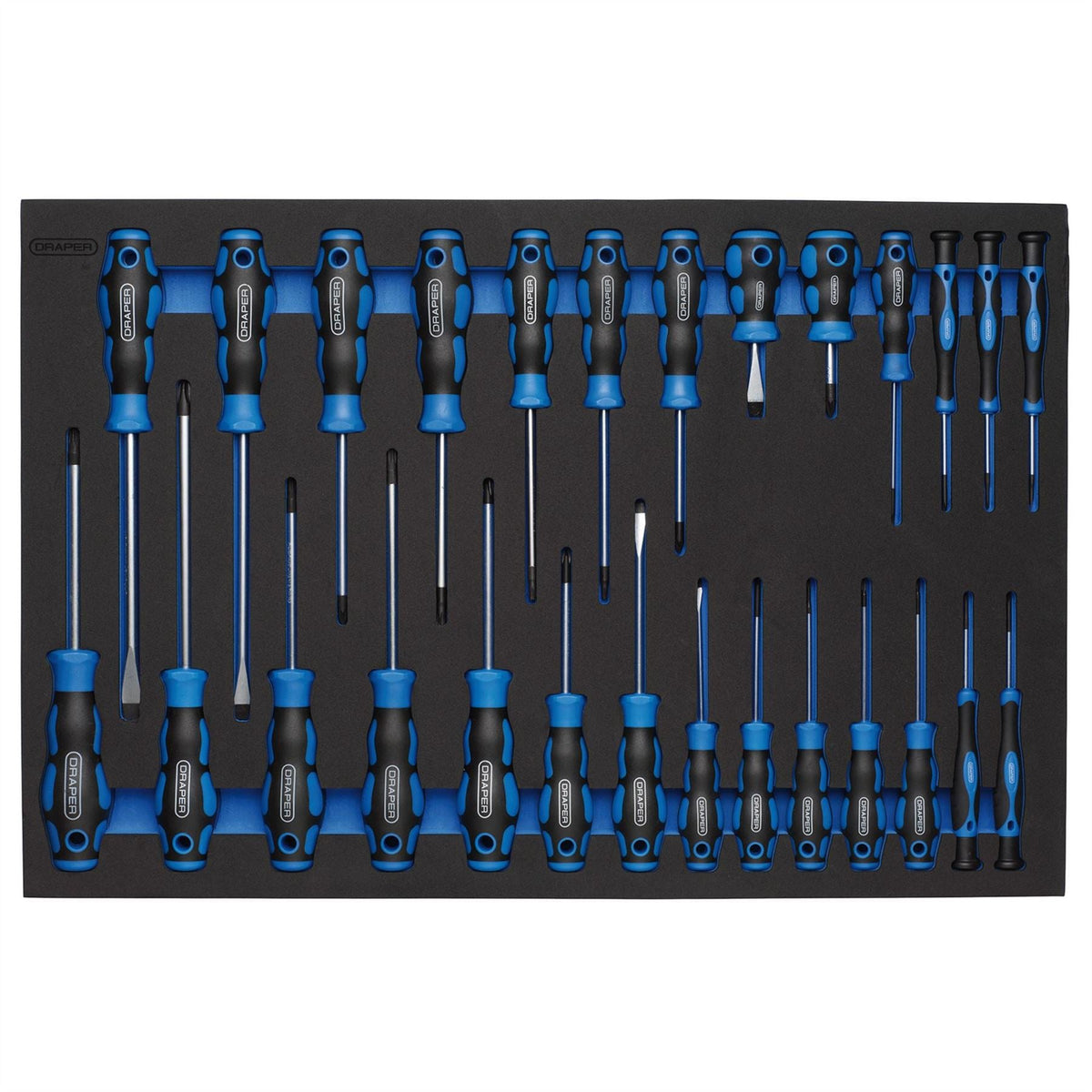 Draper Soft Grip Screwdriver Set in Full Drawer EVA Insert Tray (27 Piece) 63406 White Rose Tools