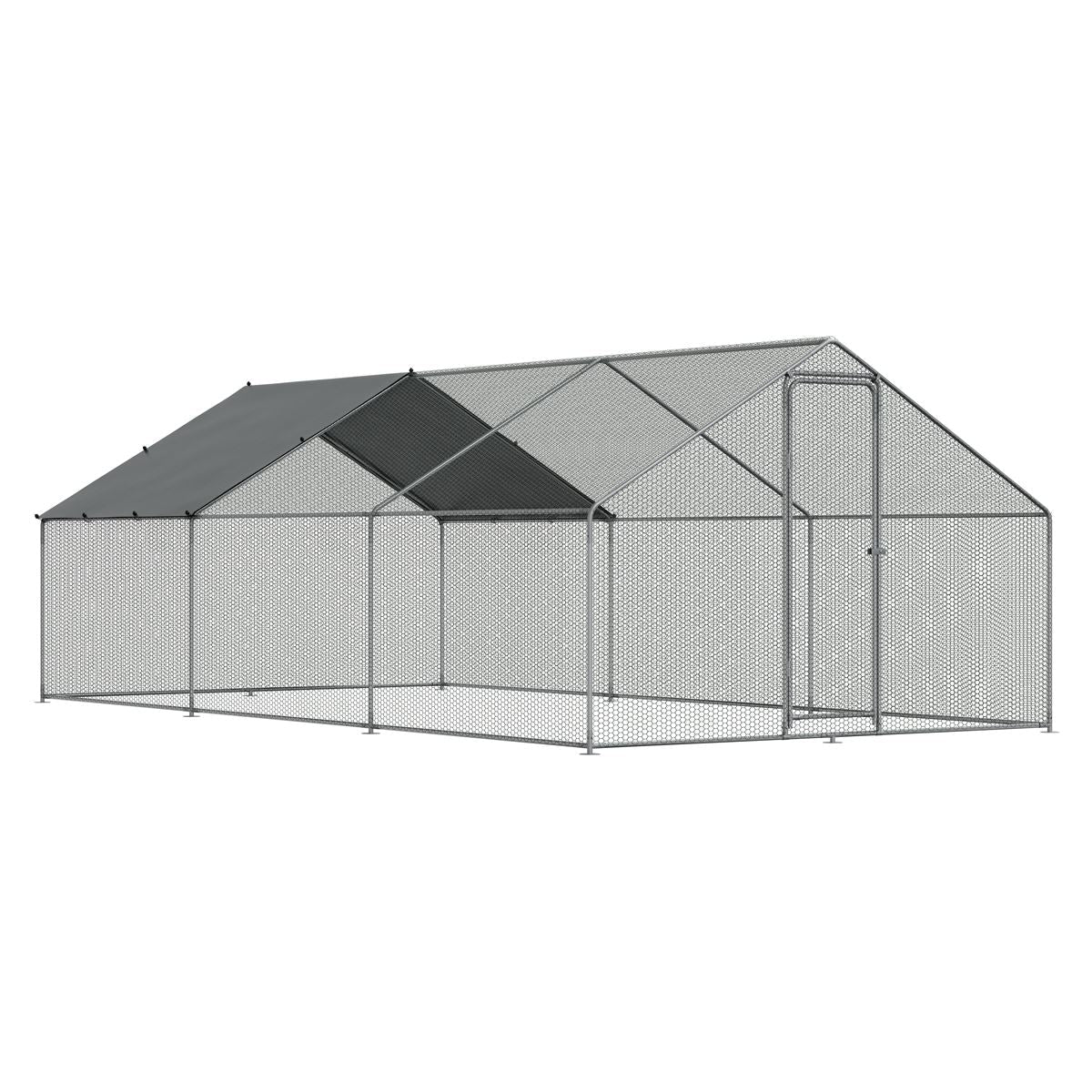 Dellonda 3 x 6 x 2m Walk-In Chicken Run, Galvanized Steel, Roof Cover, PVC Coated Chicken Wire White Rose Tools