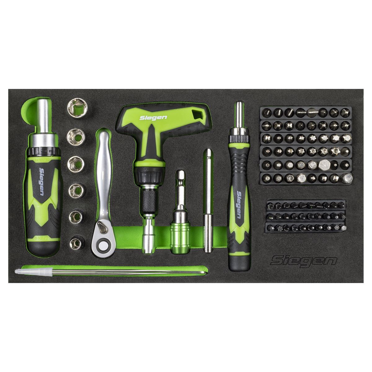 Siegen by Sealey Mini Toolbox 2 Drawer with 111pc Tool Kit - Green White Rose Tools