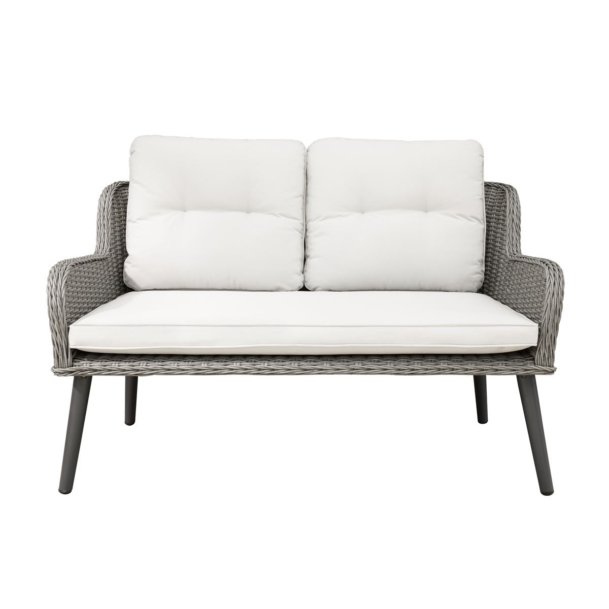 Dellonda Buxton Rattan Wicker Outdoor Lounge 2-Seater Sofa with Cushion, Grey