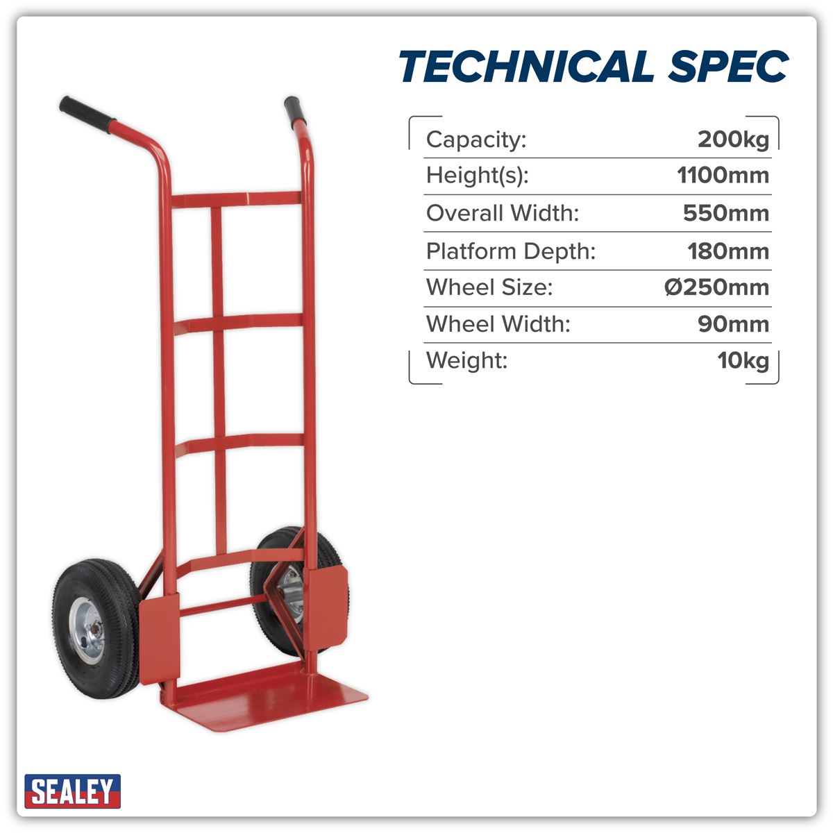 Sealey Sack Truck with Pneumatic Tyres 200kg Capacity