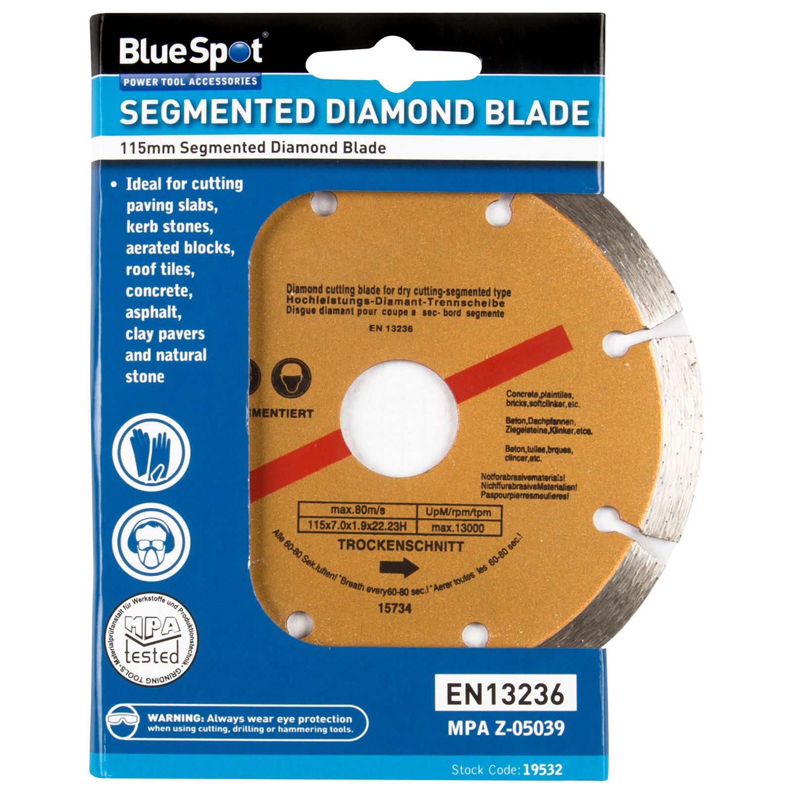 BlueSpot Segmented Diamond Cutting Disc Blade Stone Block Tile Concrete 115mm 4 1/2
