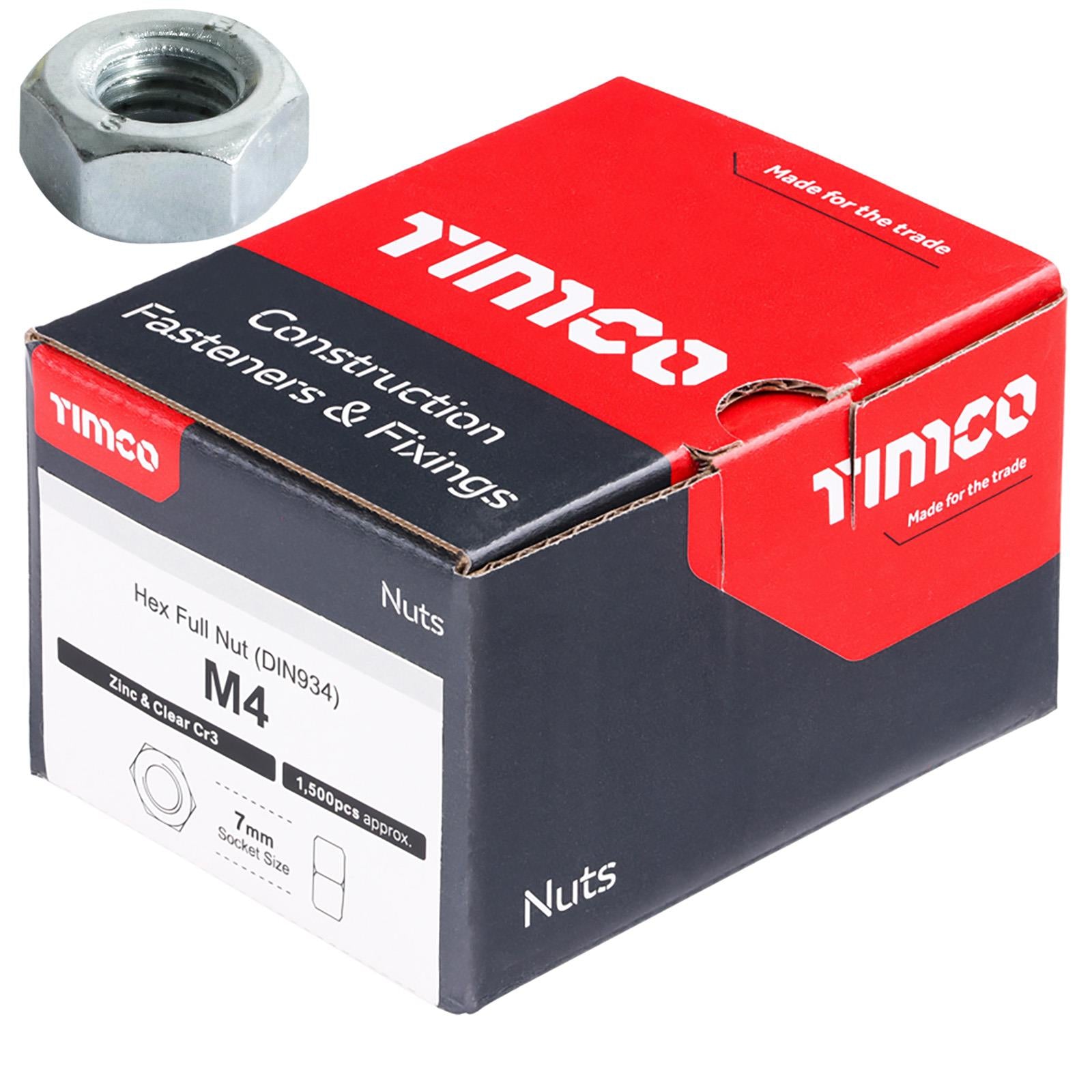 TIMCO Hex Full Nuts Zinc DIN934 M4-M20 Choose Size White Rose Tools