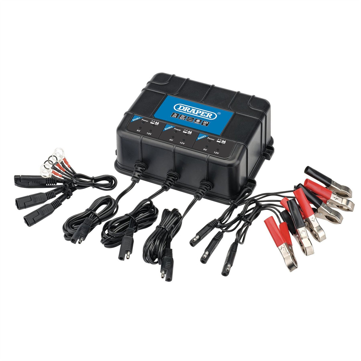 Draper 6/12V 3 Bank Charger Station 53172 White Rose Tools