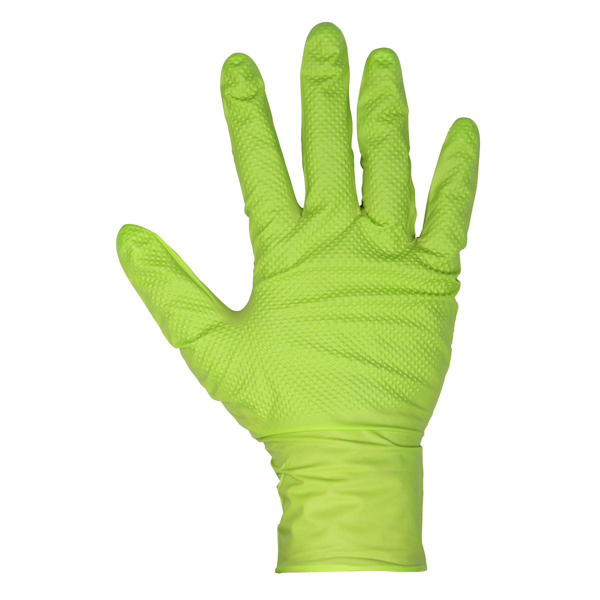 Sealey Diamond Grip Extra-Thick Nitrile Powder-Free Gloves, Hi-Vis Green, Large - Pack of 50 White Rose Tools