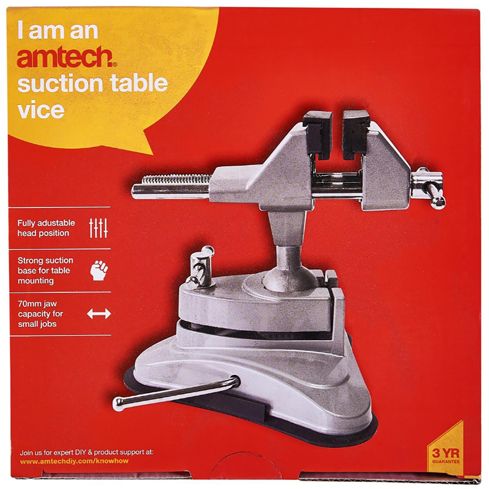 Amtech Bench Vice Clamp Table Suction Base Soft Jaws Rotating 70mm 2.75