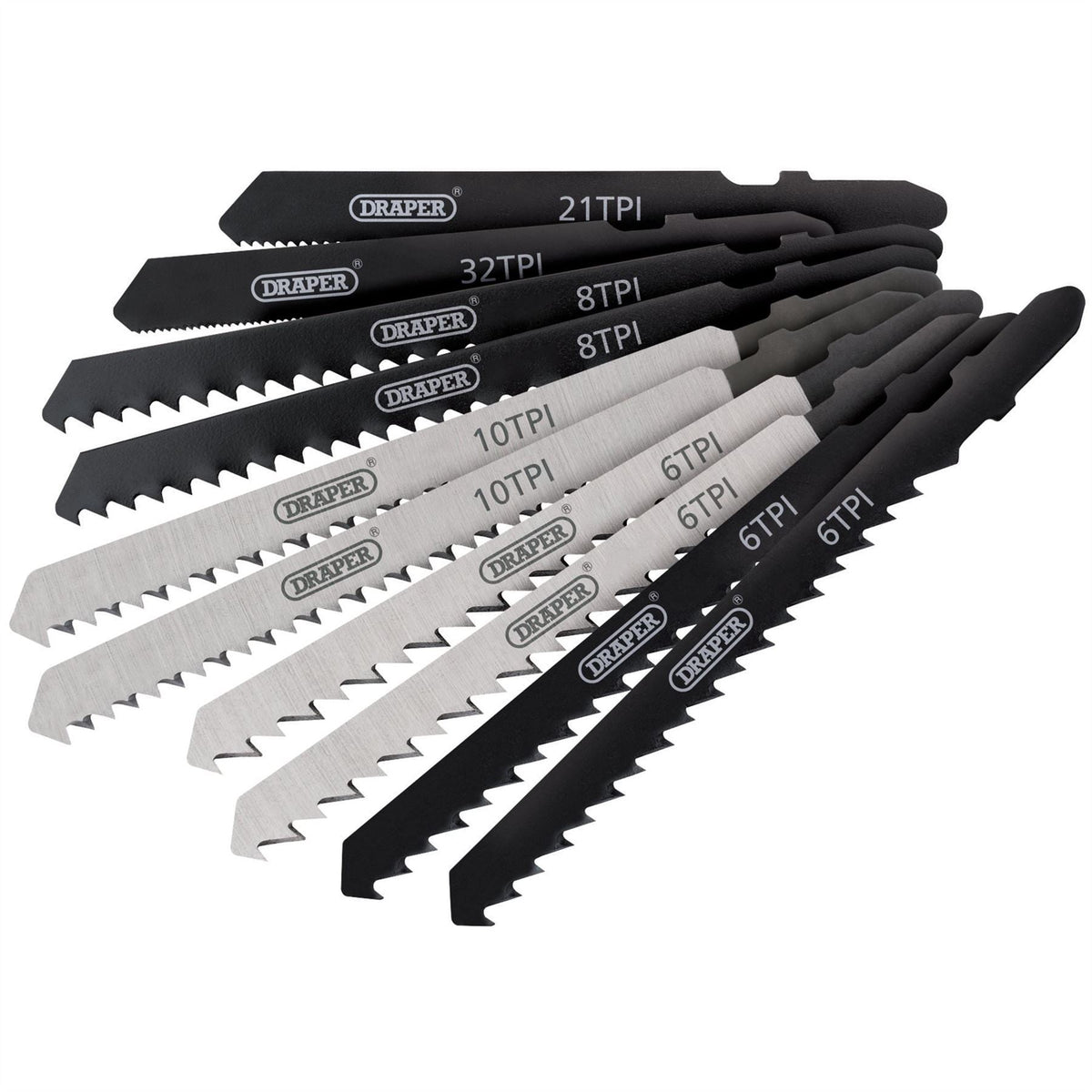 Draper Assorted HSS & HCS Jigsaw Blade Set (10 Piece) 81736 White Rose Tools
