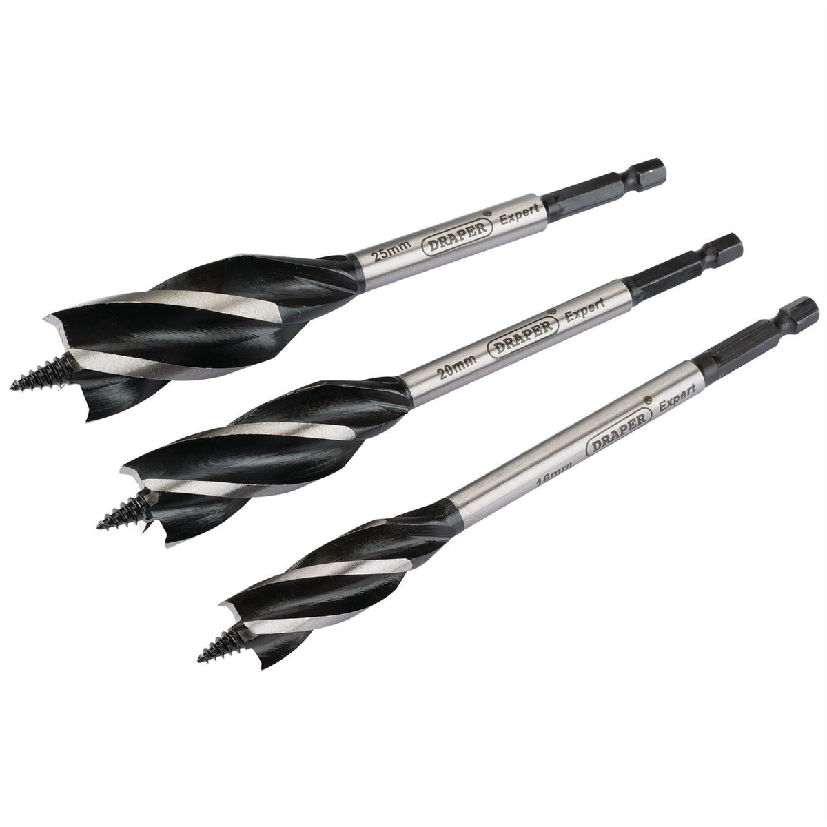 Draper Expert 4 Fluted Auger Bit Set 165mm (3 Piece) 54634 White Rose Tools