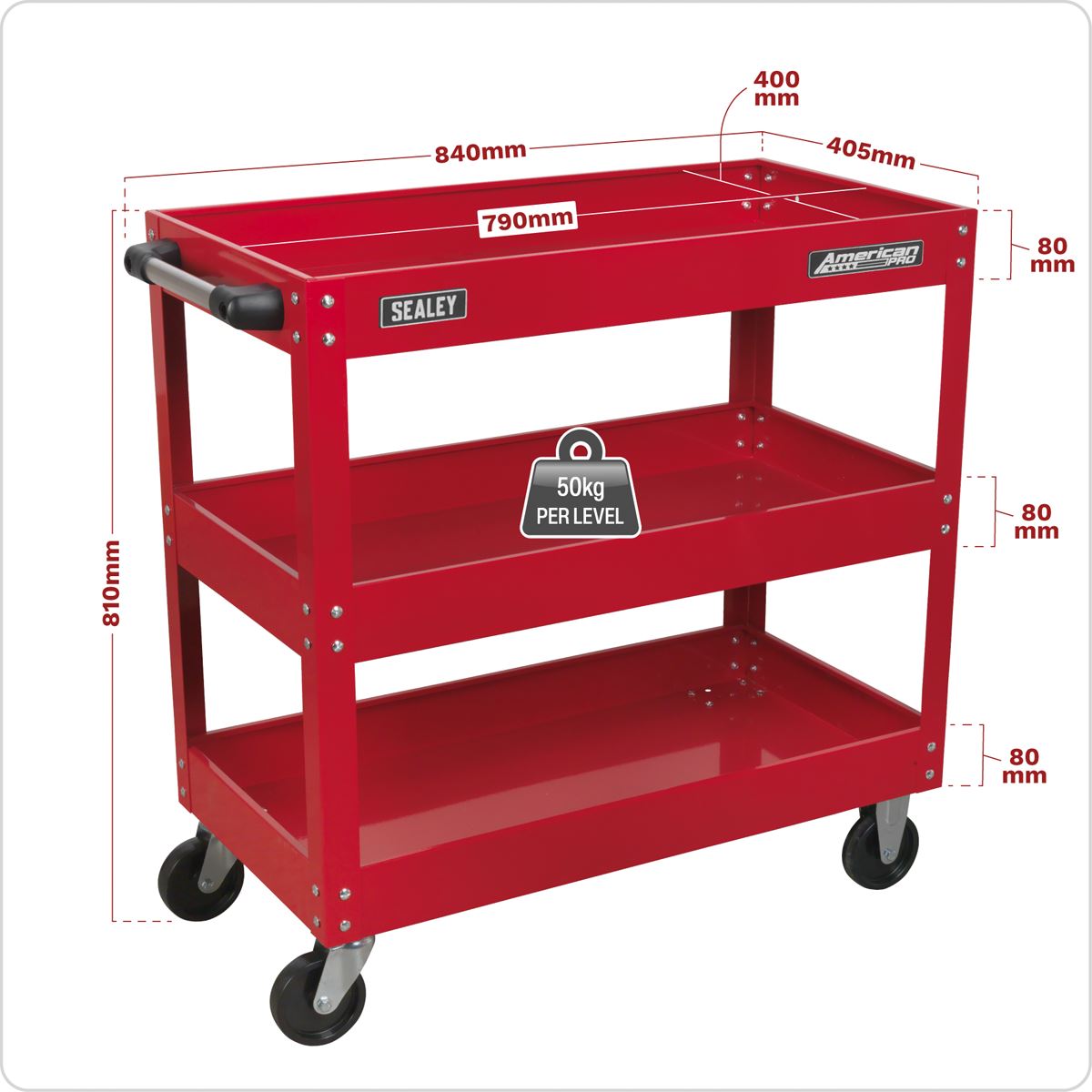 Sealey American Pro Workshop Trolley 3-Level Heavy-Duty