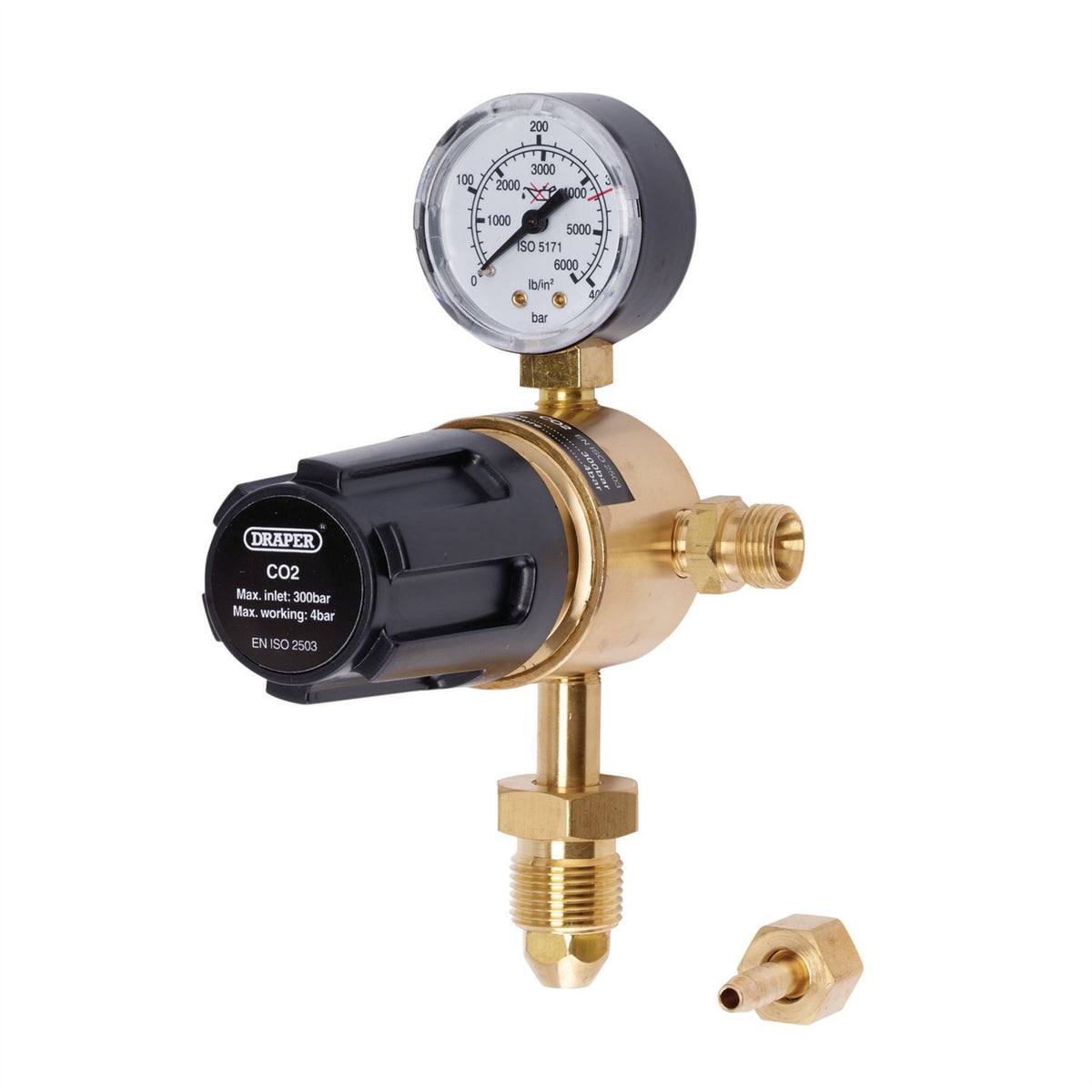 Draper Industrial Gas Bottle Regulator with Single Gauge 300 bar 70151 White Rose Tools