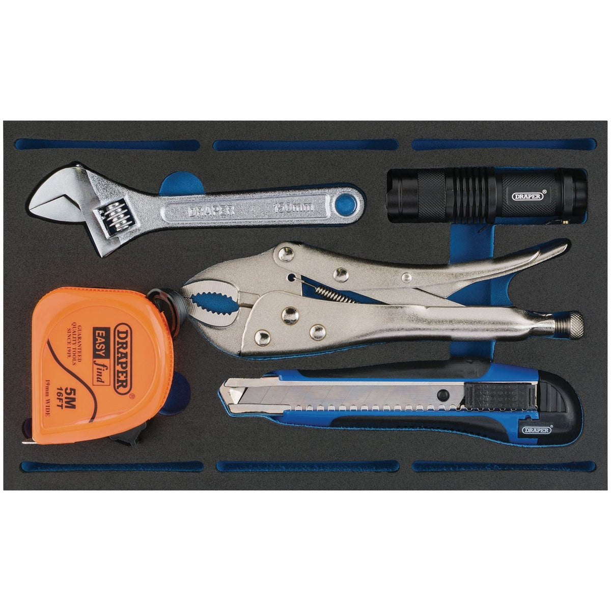 Draper Tool Kit in 1/4 Drawer EVA Insert Tray (5 Piece) 63543 White Rose Tools