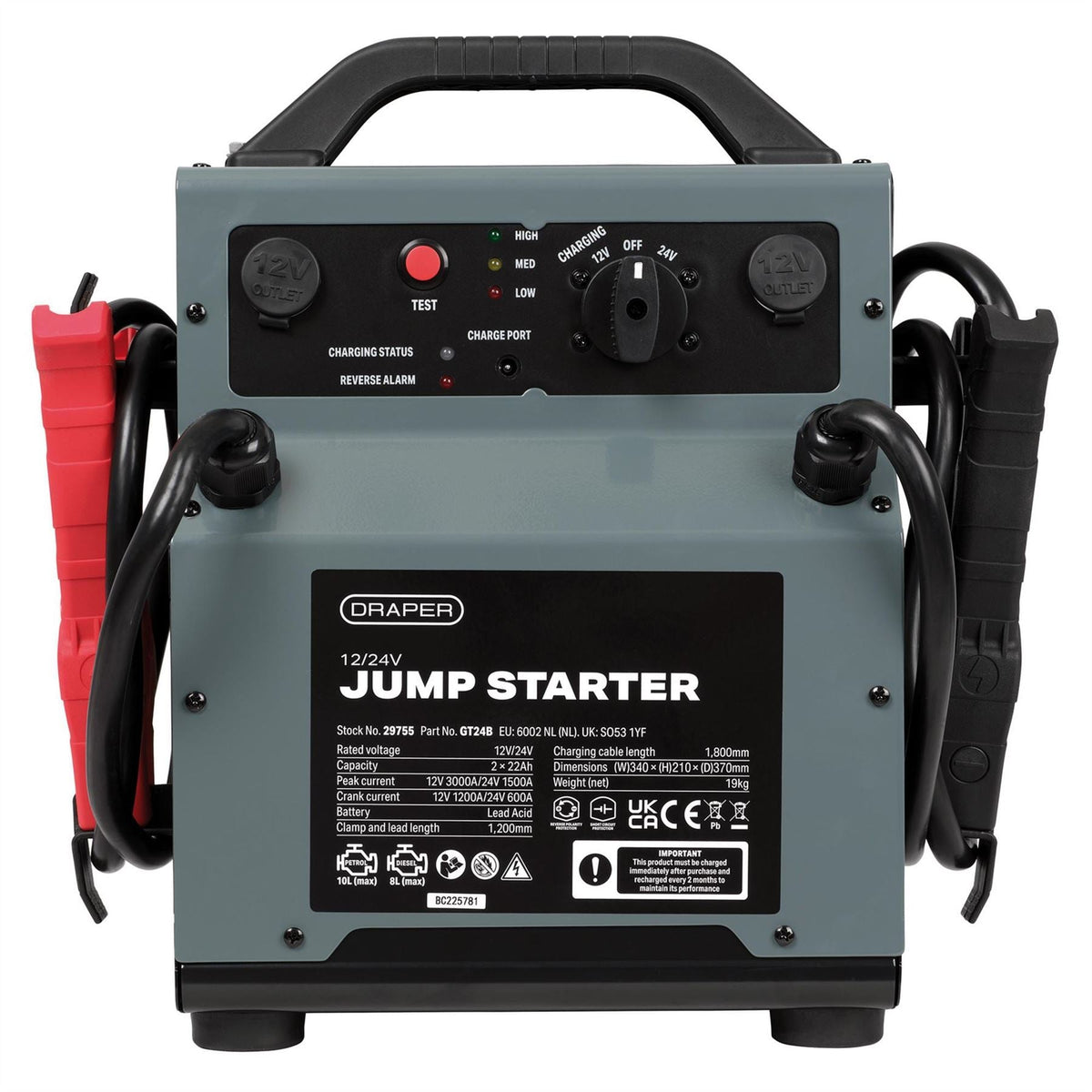 Draper 12/24V Jump Starter 3000/1500A 29755 White Rose Tools