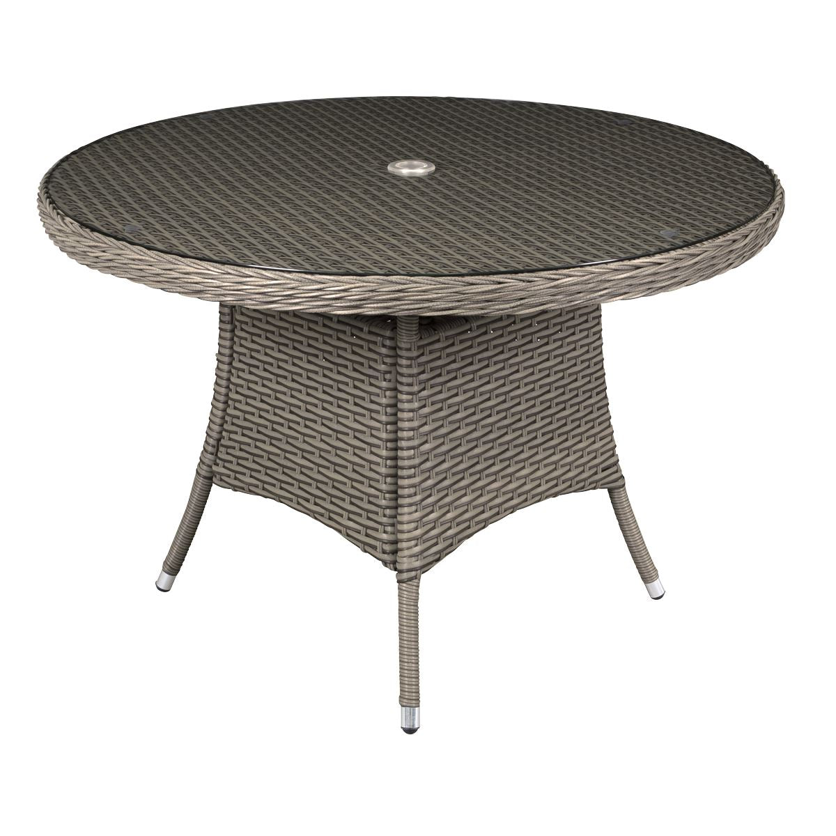 Dellonda Chester Rattan Wicker Outdoor Dining Table with Tempered Glass Top, Brown