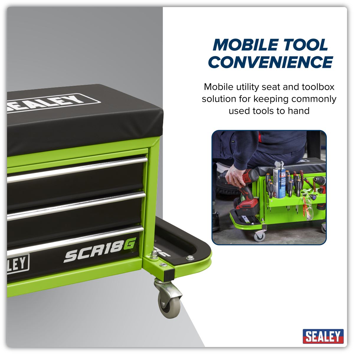 Sealey Mechanic's Utility Seat & Toolbox - Green