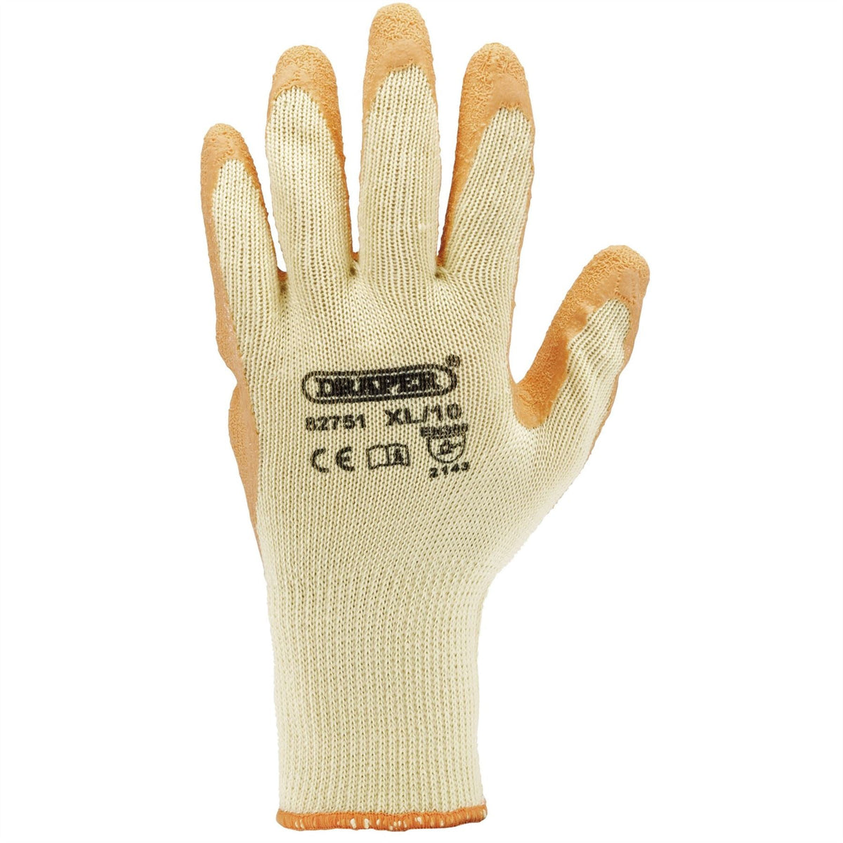 Draper Heavy Duty Latex Coated Work Gloves Extra Large Orange (Pack of 10) 82751 White Rose Tools