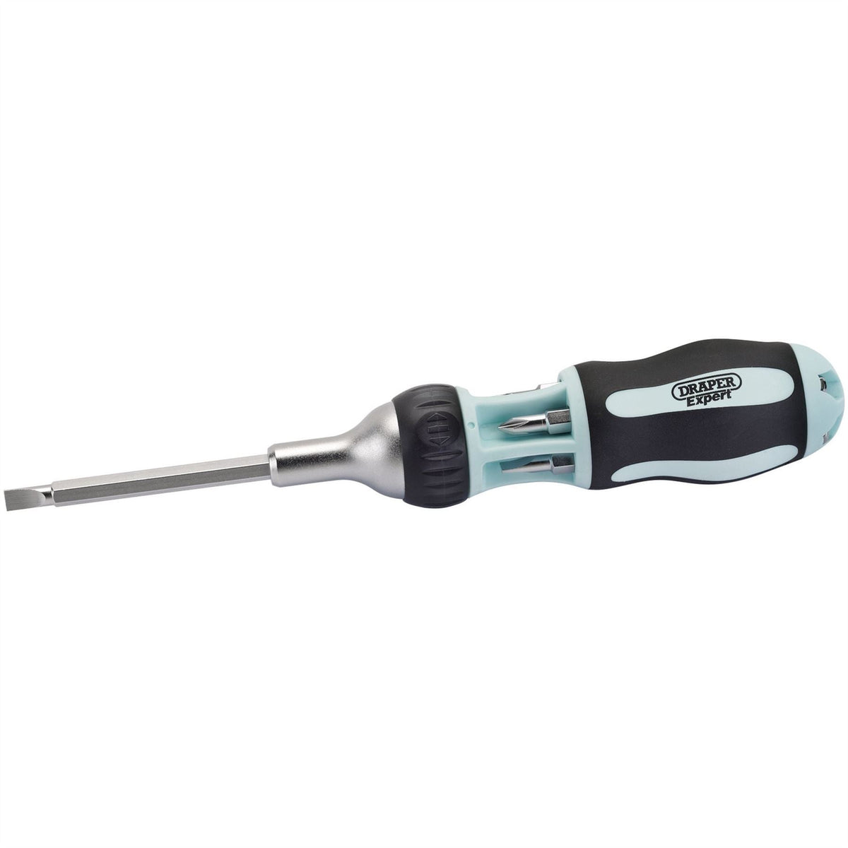 Draper Expert Soft Grip 7 in 1 Ratcheting Screwdriver and Bit Set 83721 White Rose Tools