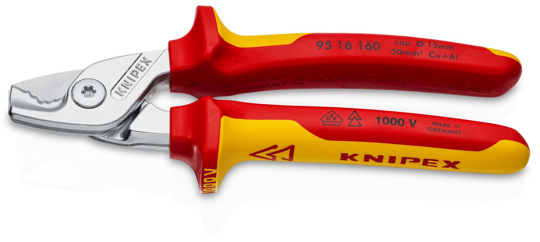 KNIPEX StepCut Cable Shears Cutting Pliers 15mm Capacity 160mm Chrome VDE Insulated Multi Component Grips 95 16 160 SB