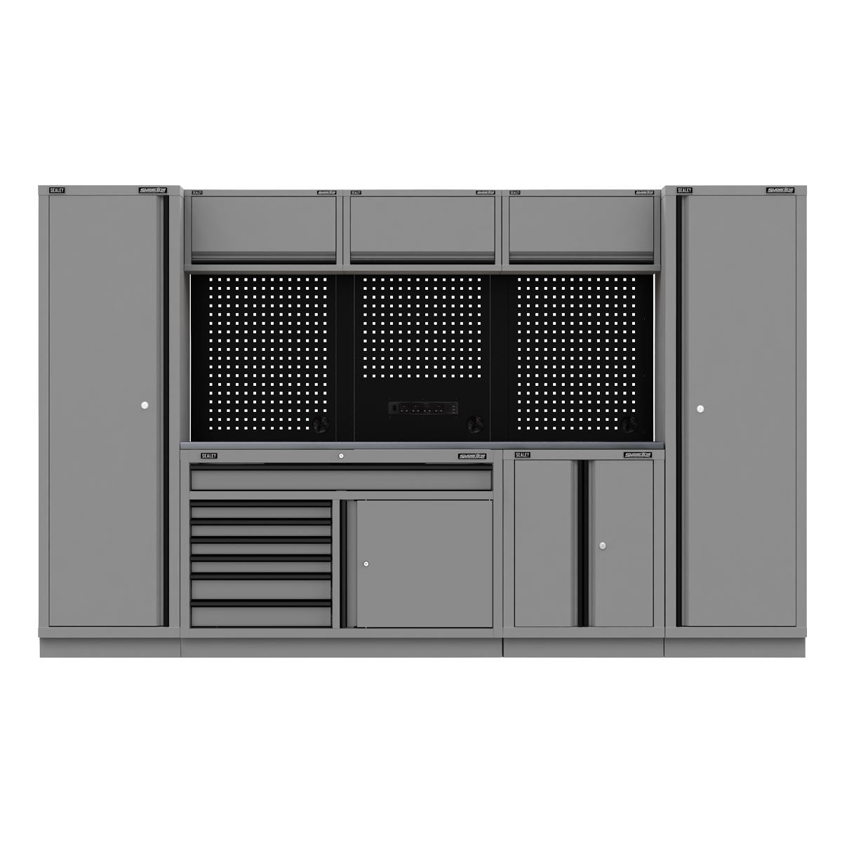 Sealey Superline PRO® Black Edition Storage System with Stainless Steel Worktop 3.24m White Rose Tools