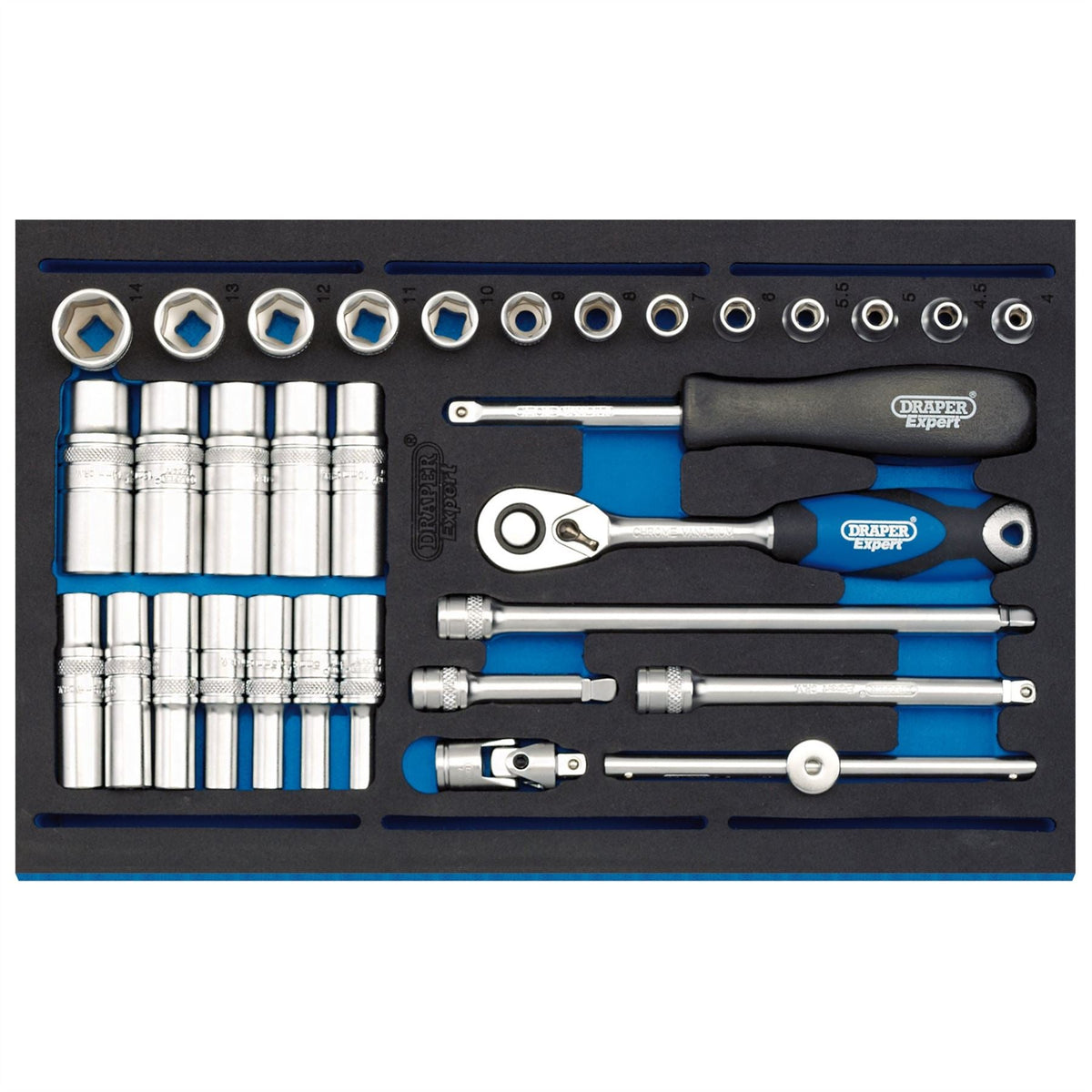 Draper Expert Socket Set in 1/4 Drawer EVA Insert Tray 1/4"(32 Piece) 63532 White Rose Tools