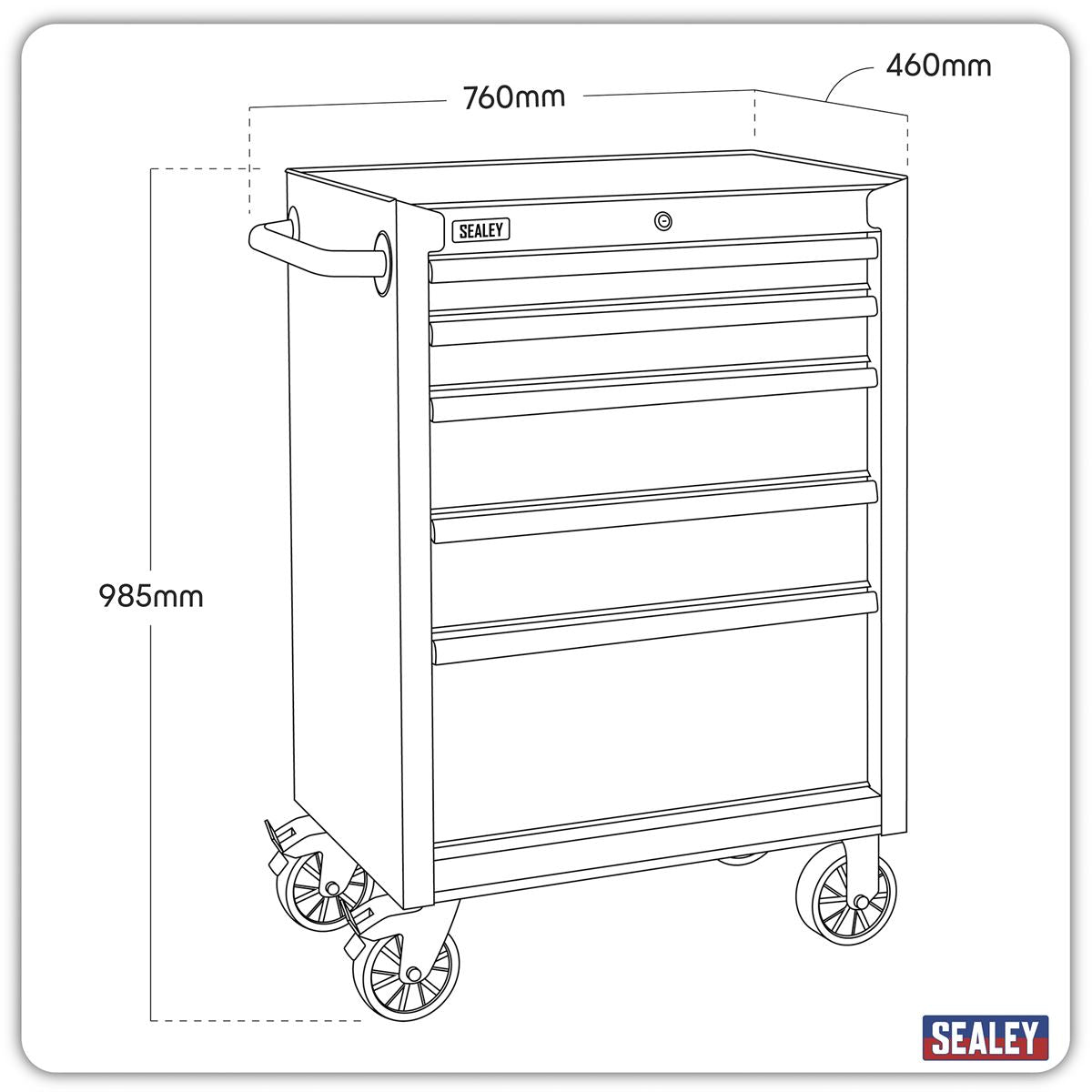 Sealey Superline Pro Rollcab 5 Drawer 680mm with Soft Close Drawers