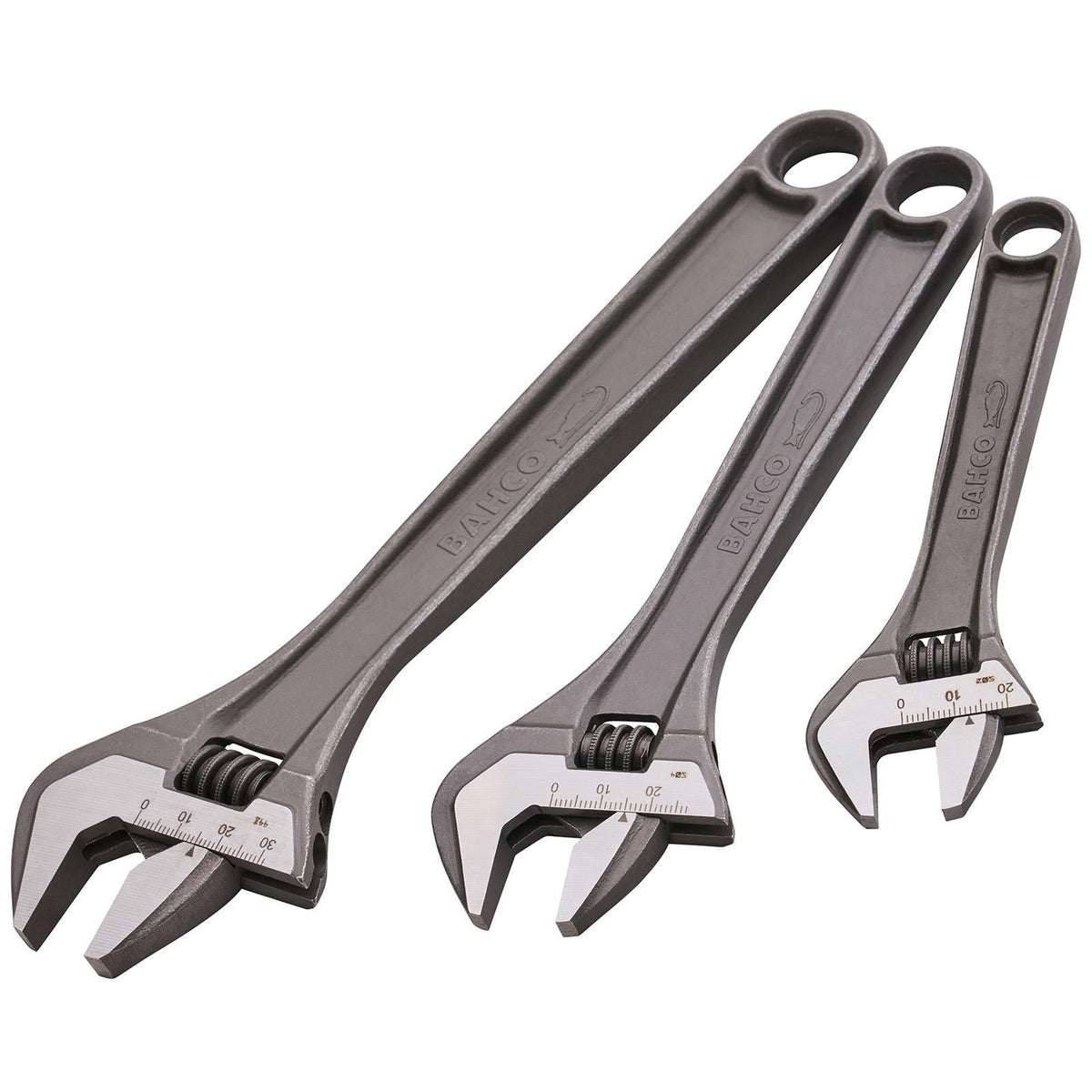 Bahco 3 Piece Adjustable Wrench Set 150mm 200mm 250mm ADJUST 3 White Rose Tools