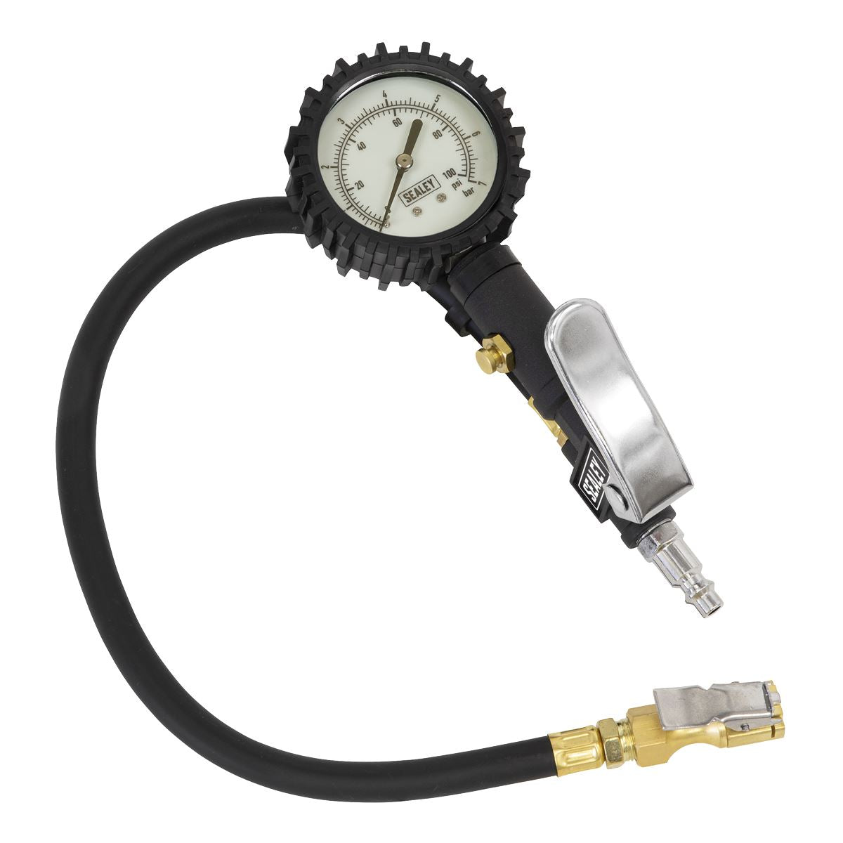 Sealey Tyre Inflator with Clip On Connector Glow in the Dark Dial