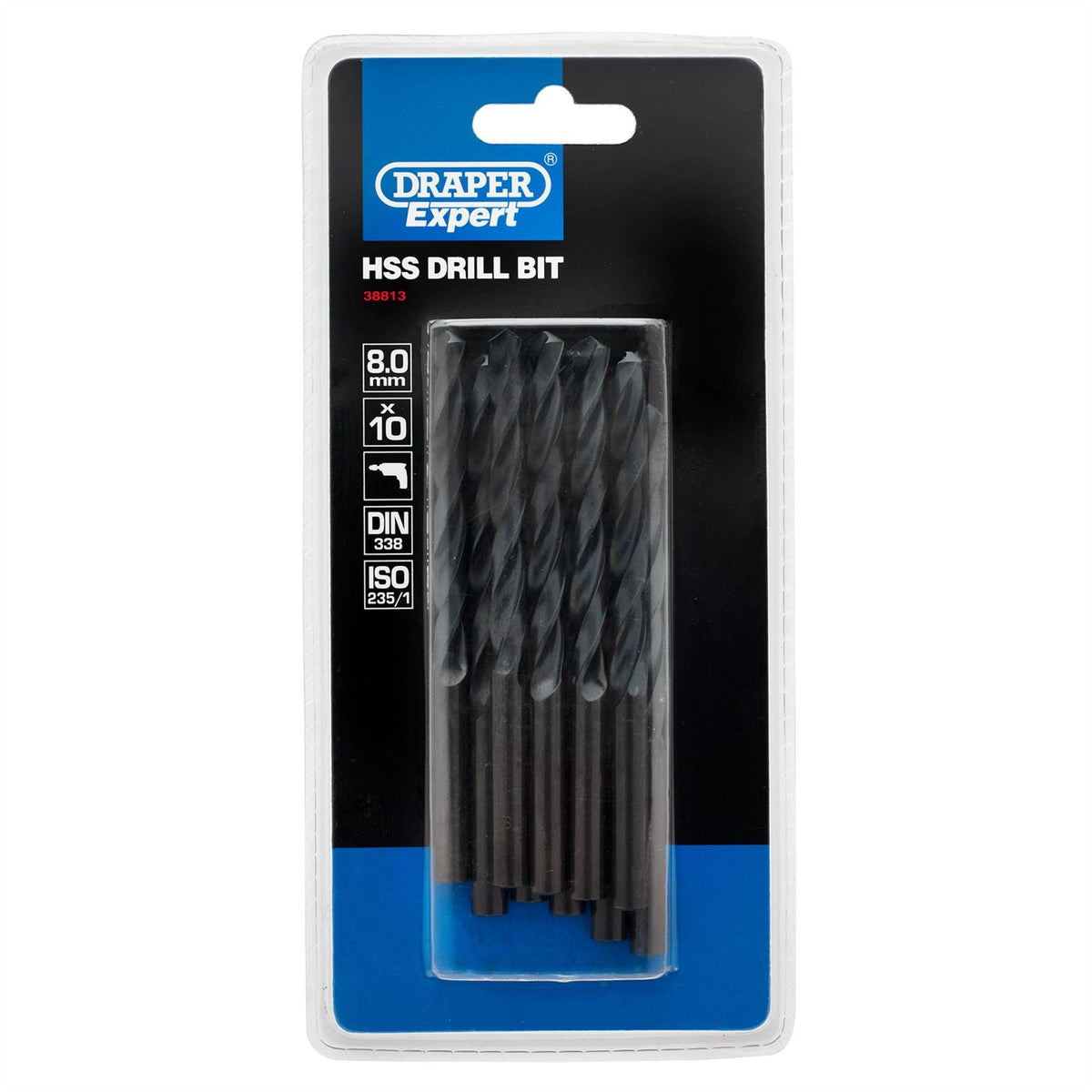 Draper Expert HSS Drill Bit 8 x 220mm (Pack of 10) 38813 White Rose Tools
