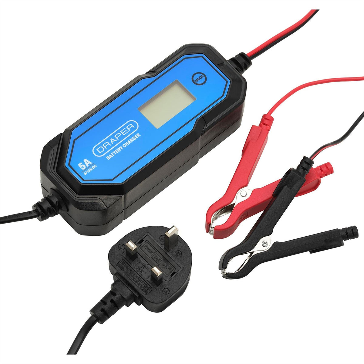 Draper 5A 6/12V Smart Battery Charger LCD 32307 White Rose Tools